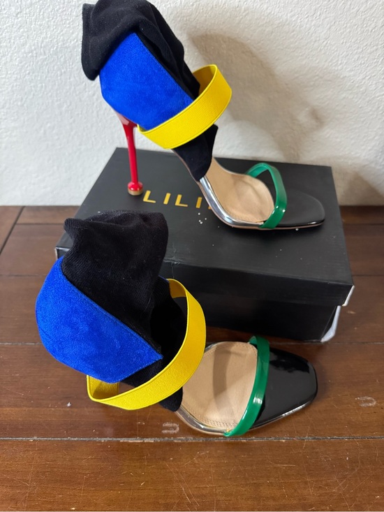 Liliana Shoes - Liliana Multicolor Stiletto Sandal in Blue, Yellow, Green and Red